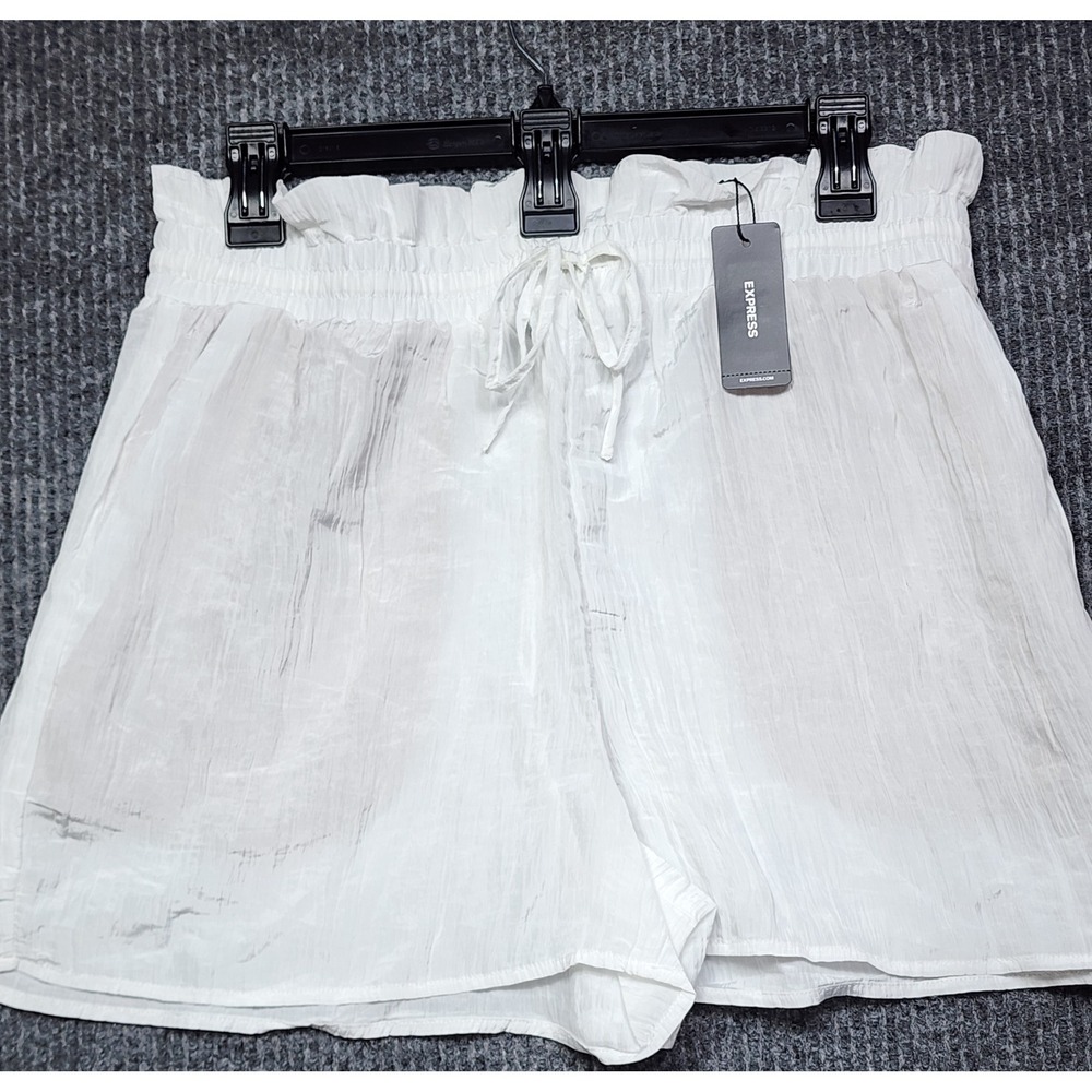 Express White Paperbag Waist Crinkle Shorts NWT Medium Drawstring Lined